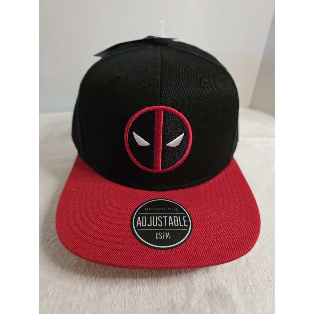 Bioworld Deadpool Hat Black Red Snapback OSFM Embroidered Logo Graphic Flat Bill